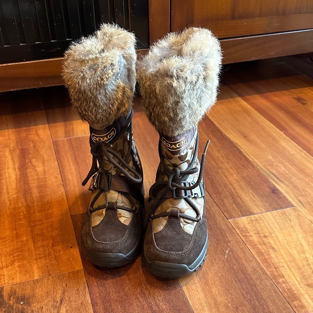 Coach Brown and Tan Fur Boots